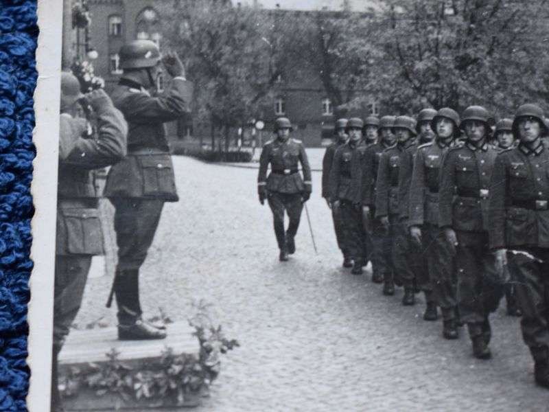 90) Original WW2 German Photo of German Soldiers In Helmets Marching — image 5