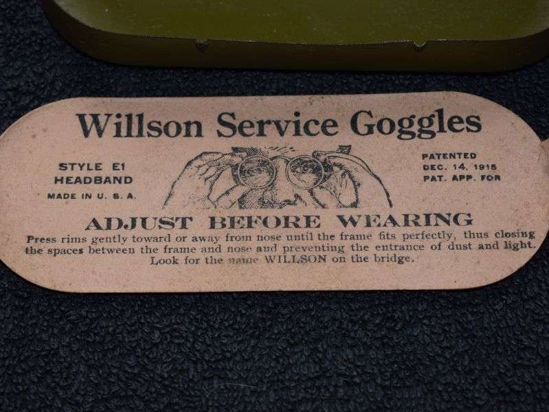 32) Nice Original WW1 US Military Willson Service Goggles & Issue Tin 1915 — image 4