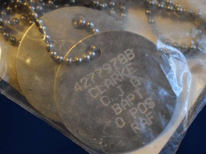 80) Mint Un Worn British RAF 1970s-1980s Issue Dog Tags in Original Packaging 4277978B Clarke C.J.G. — image 2