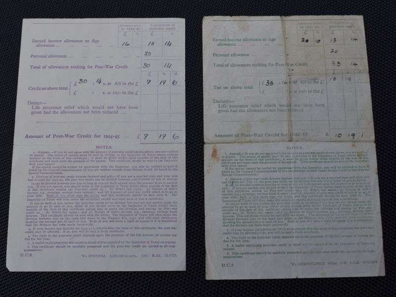 123) 2 Original WW2 Certificate of Post War Credit 1942-45 & Original Wartime 10 Shillings Bank Note — image 4