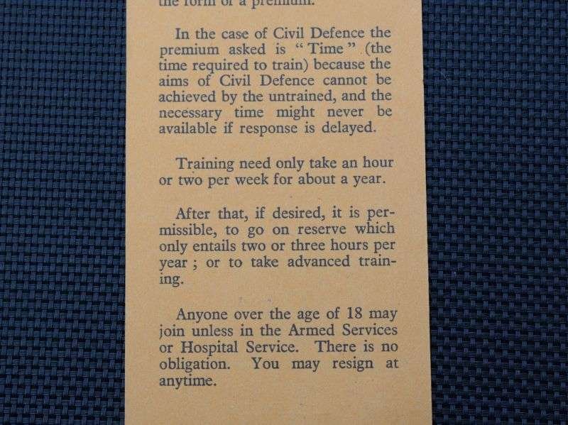 127) Interesting Original Early Cold War Civil Defence Recruiting Bookmark — image 2