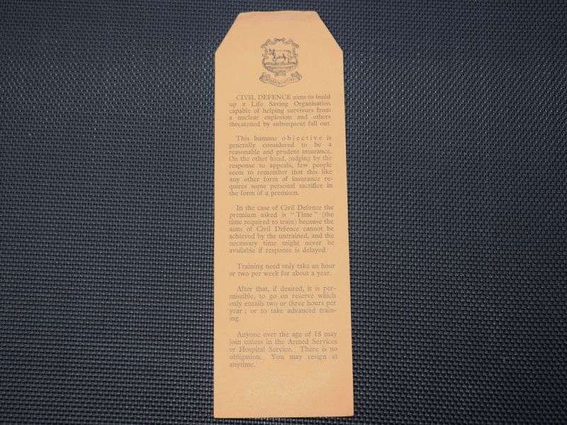 127) Interesting Original Early Cold War Civil Defence Recruiting Bookmark — image 4