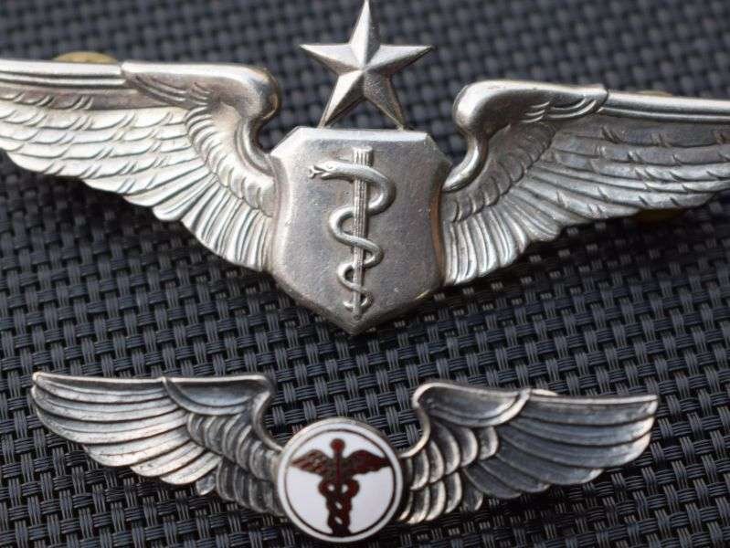 130) Post WW2 USAF Wings Sterling Silver Senior Flight Surgeon & Other Medical Wing — image 4