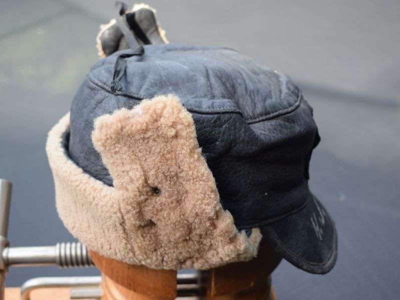 133) Unidentified 1940s-1950s? Leather Peaked Cap with Initials To The Peak — image 10