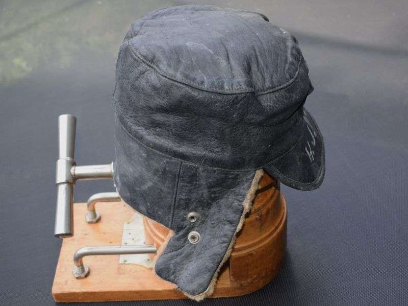 133) Unidentified 1940s-1950s? Leather Peaked Cap with Initials To The Peak — image 11