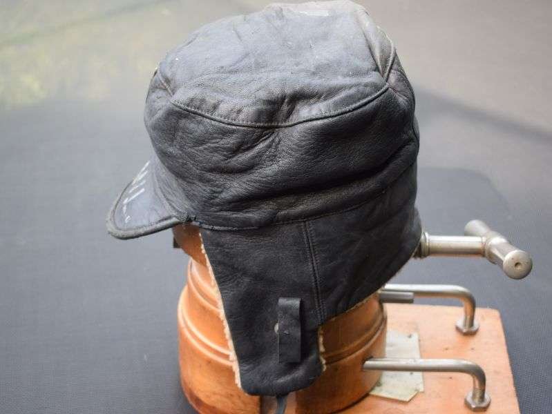 133) Unidentified 1940s-1950s? Leather Peaked Cap with Initials To The Peak — image 14