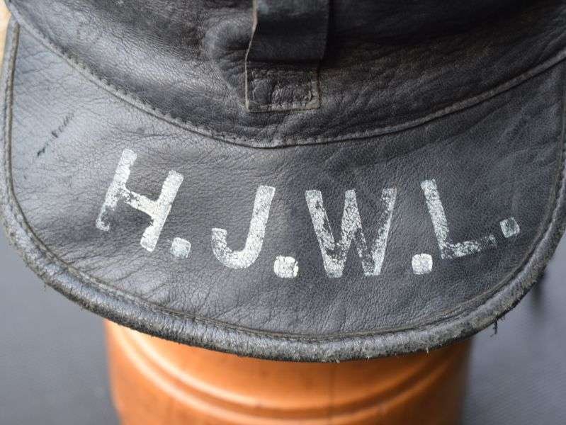 133) Unidentified 1940s-1950s? Leather Peaked Cap with Initials To The Peak — image 15