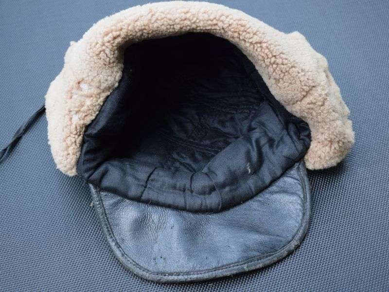 133) Unidentified 1940s-1950s? Leather Peaked Cap with Initials To The Peak — image 4