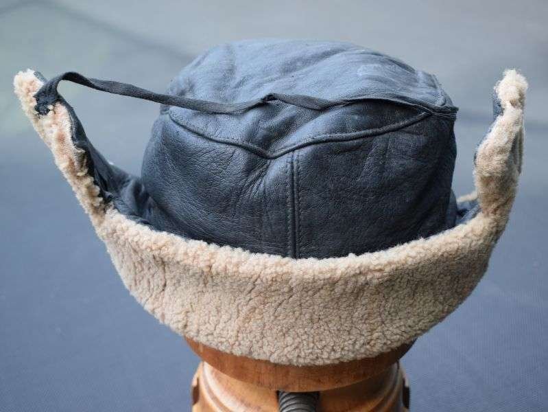 133) Unidentified 1940s-1950s? Leather Peaked Cap with Initials To The Peak — image 8