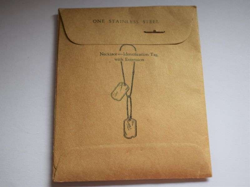 136) Good Original WW2 US Military Issue ID Tag, Dog Tag Chains. Unissued in 1945 Dated Packet — image 2