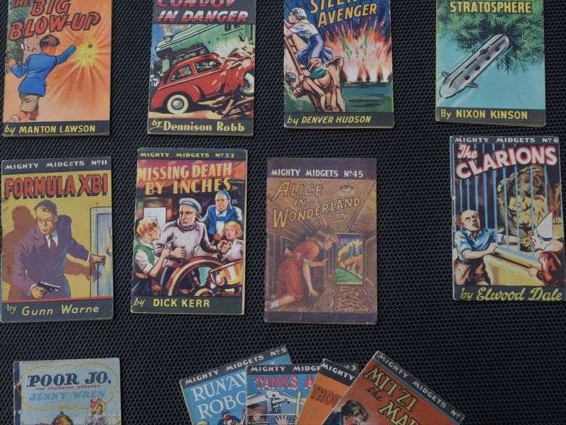66) A Set of 11 Original WW2 Mighty Midgets Children's Tiny Books & 1 Tucks Better Little Book Air Raid Shelter Books — image 14