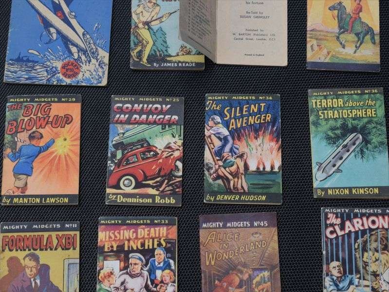 66) A Set of 11 Original WW2 Mighty Midgets Children's Tiny Books & 1 Tucks Better Little Book Air Raid Shelter Books — image 15