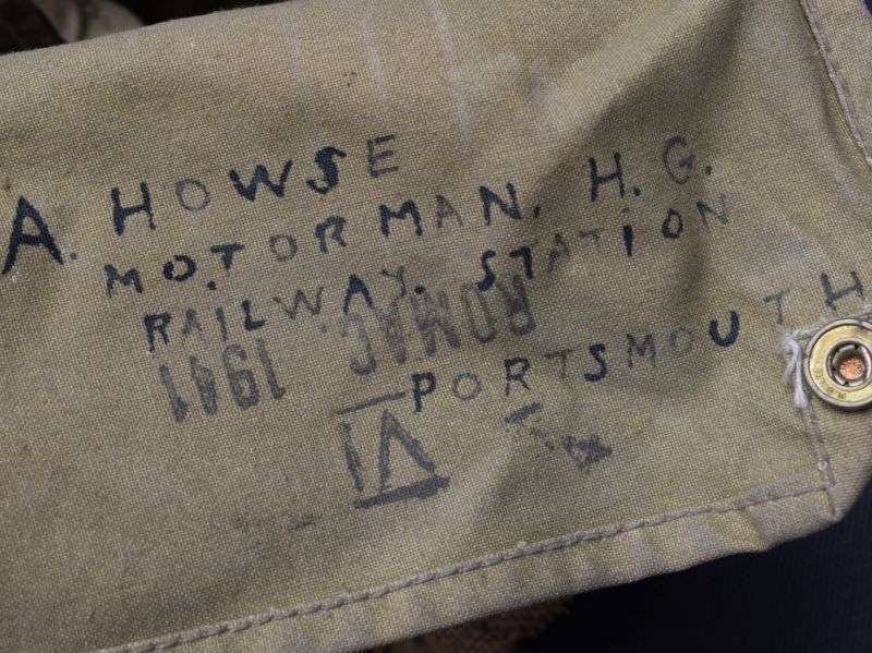 63) WW2 British Service Respirator To a Train Driver In Portsmouth Home Guard & Scarce Hessian Haversack Cover — image 13