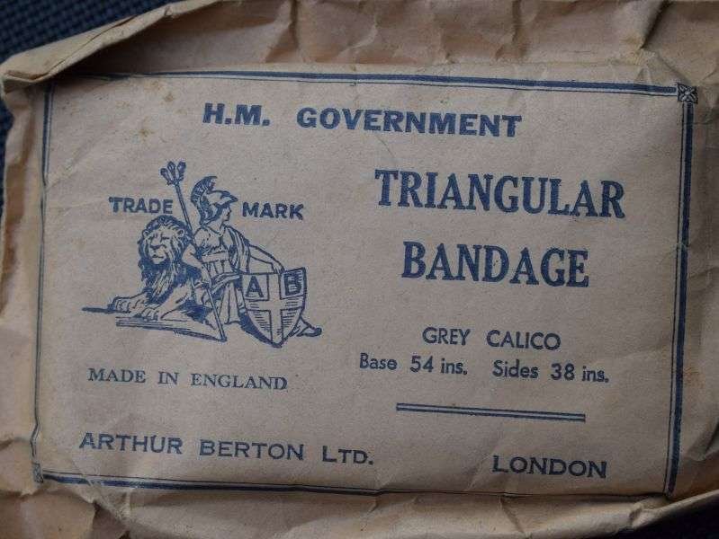 12) Good Un-issued WW2 British Military Issue HM Govt Grey Calico Triangular Bandage — image 4