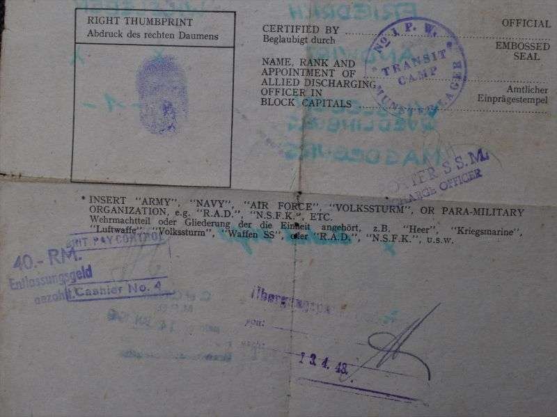 123) Interesting Original WW2 Certificate of Discharge to A German Soldier In POW Transit Camp 1948 — image 3