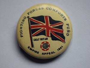125) Excellent Original Celluloid Badge Fighting Forces Comforts Fund Empire …