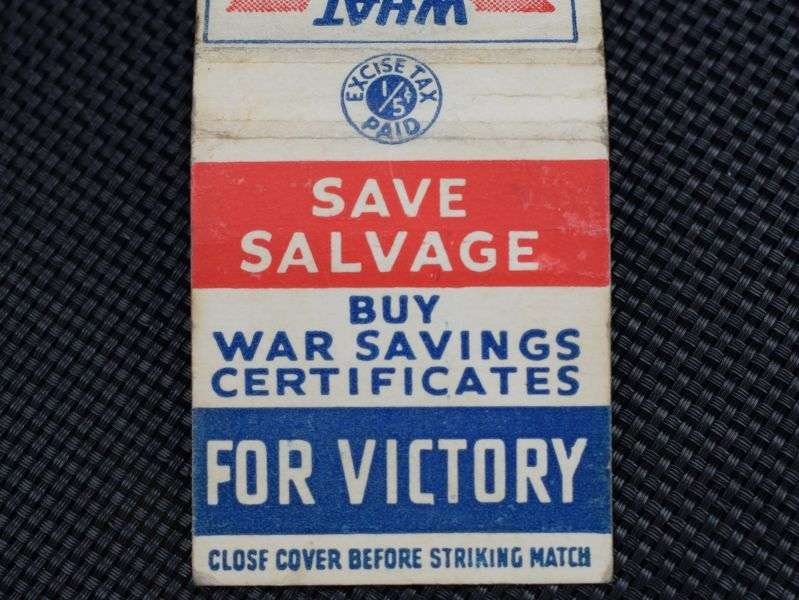 126) Original WW2 Canadian Match Book Save Salvage, Buy War Savings Certificates For Victory — image 2