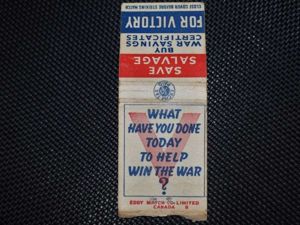 126) Original WW2 Canadian Match Book Save Salvage, Buy War …