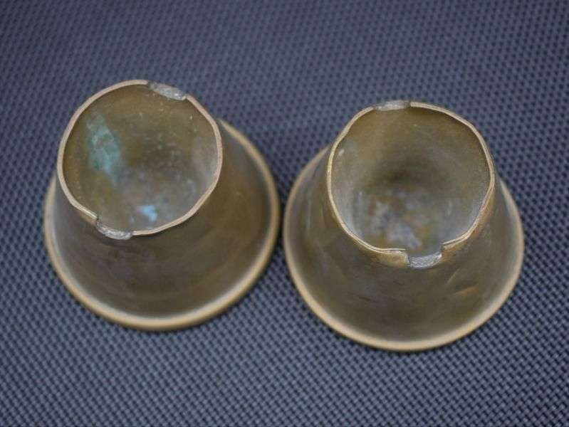 90) Good Original WW2 Trench Art Shell Fuse Transit Caps Converted Into Ash Trays — image 2
