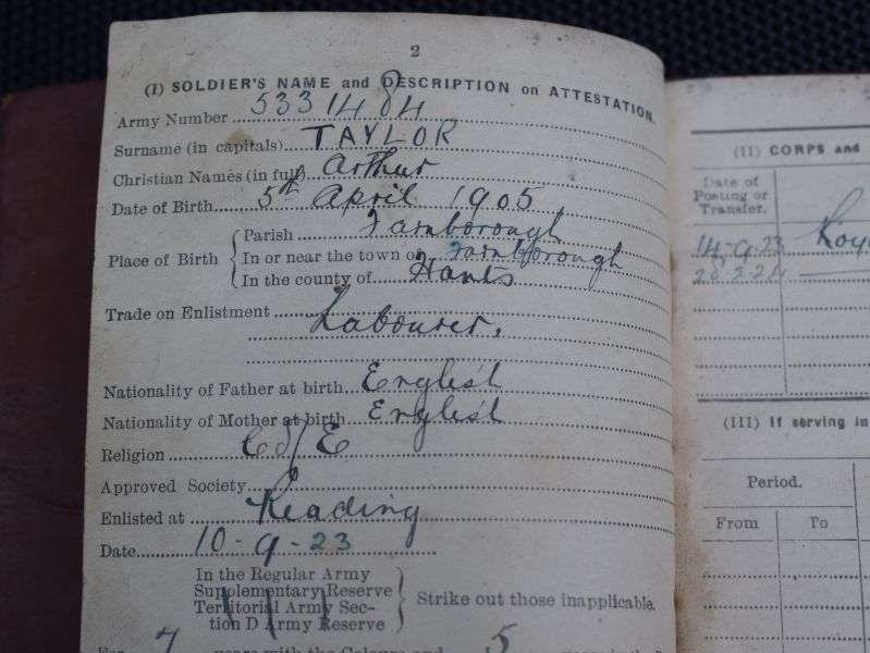 20) Inter War Period British Army Soldiers Service & Pay Book 5331484 A.Taylor Royal Berks Regt 1923 — image 11