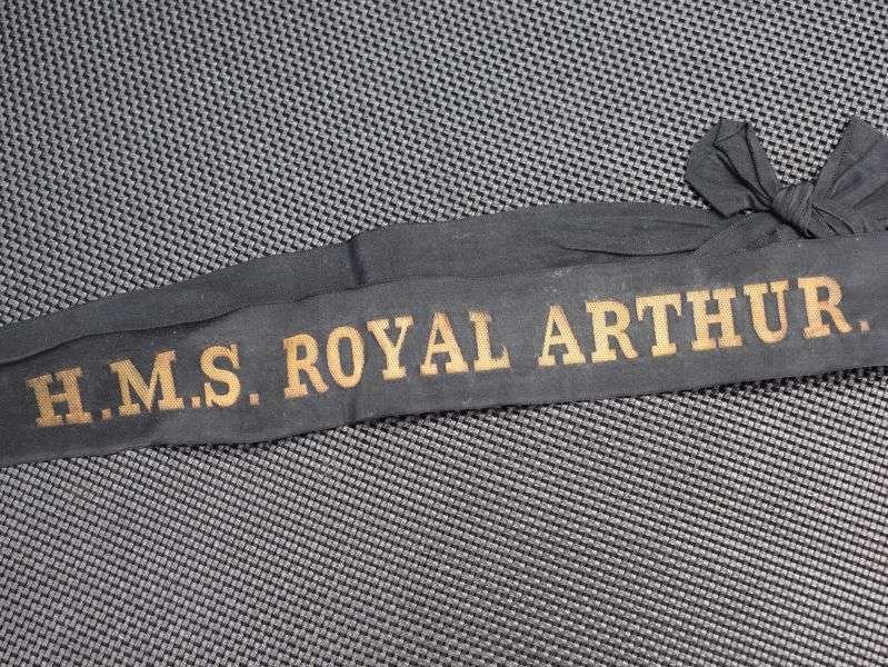 89) Original WW2 Royal Navy Land Base Cap Tally HMS Royal Arthur — image 5