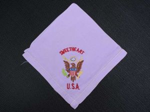 130) Excellent WW1 WW2 US Army Sweetheart Hanky in Lilac