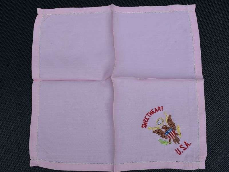 131) Excellent WW1 WW2 US Army Sweetheart Hanky in Pink — image 2