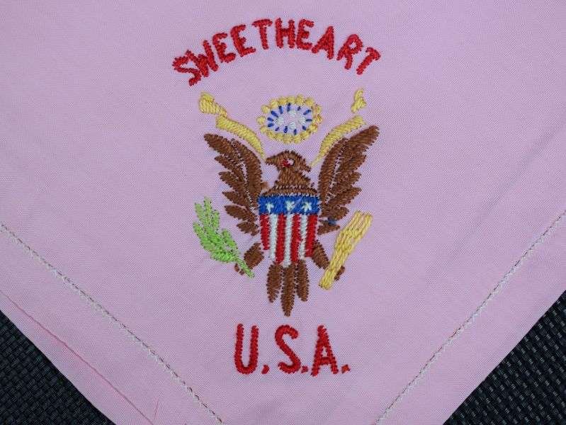 131) Excellent WW1 WW2 US Army Sweetheart Hanky in Pink — image 3