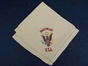 132) Excellent WW1 WW2 US Army Sweetheart Hanky in Yellow