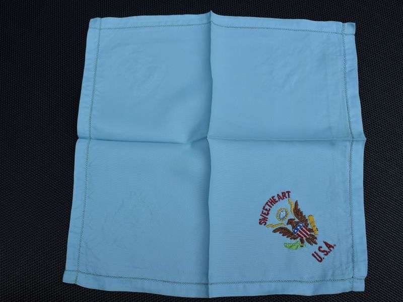 133) Excellent WW1 WW2 US Army Sweetheart Hanky in Blue — image 2
