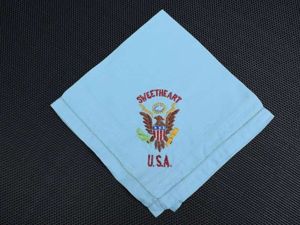 133) Excellent WW1 WW2 US Army Sweetheart Hanky in Blue