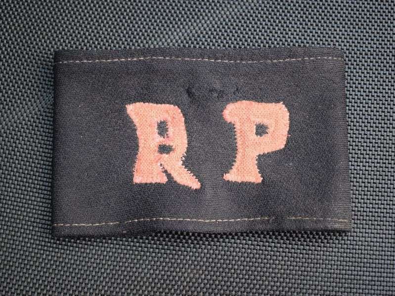 34) Early WW2 Original Regimental Police Armlet Red RP on Blue/Black Armband — image 5