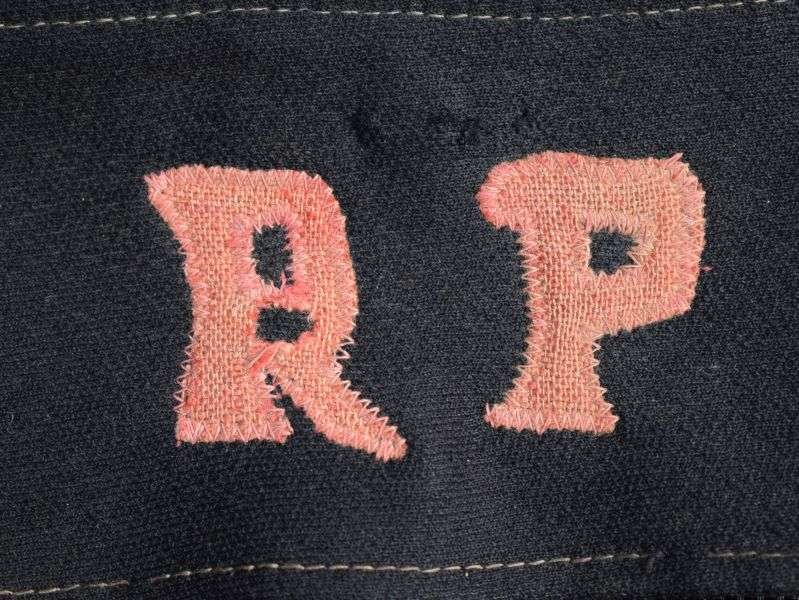 34) Early WW2 Original Regimental Police Armlet Red RP on Blue/Black Armband — image 6