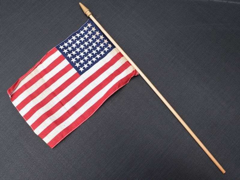 53) Lovely Original Small WW2 US 48 Star Patriotic Flag on Pole — image 6