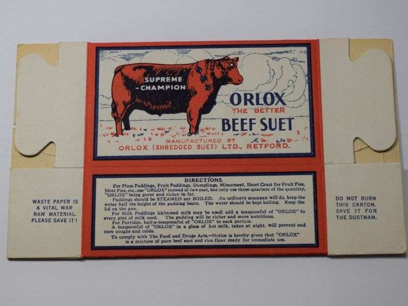 131) Original Mint Unused WW2 Orlox Shredded Beef Suet Wartime Economy Box — image 4