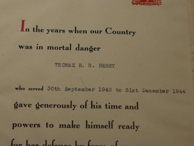 19) Original WW2 Home Guard Certificate to Thomas R.B.Berry 1942-1944 — image 5