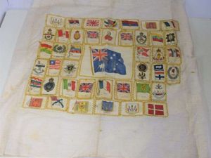 21) Patriotic WW1 Silk Cigarette Card Small Table Cloth?