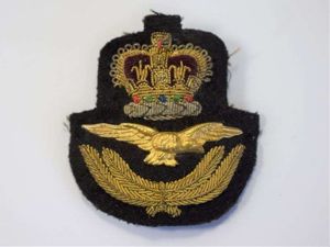 11) Good Original Post WW2 RAF Officers Embroidered Cap Badge