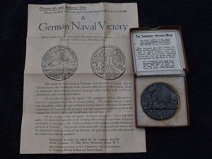 22) Original WW1 RMS Lusitania Propaganda Medal In Original Box …