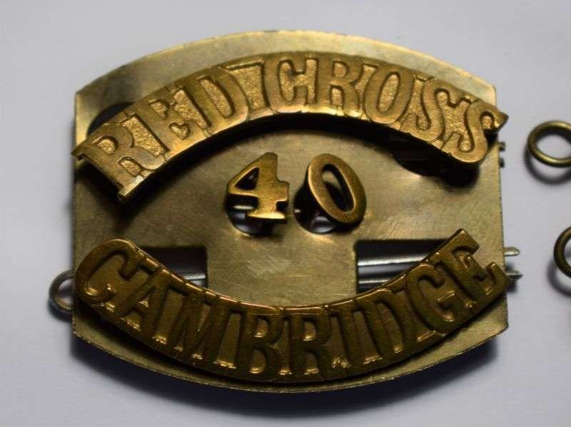 2) Original WW2 British Red Cross Brass Shoulder Titles BRCS Cambridge — image 2