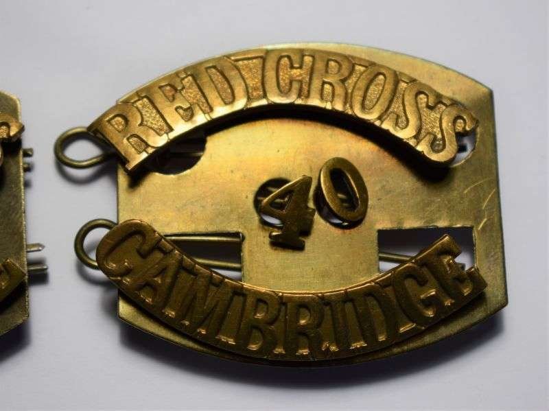 2) Original WW2 British Red Cross Brass Shoulder Titles BRCS Cambridge — image 3