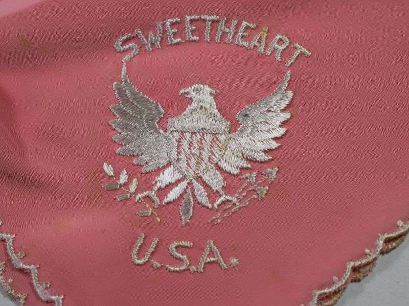 85) Excellent Original WW1 WW2 US Army Pink Sweetheart Hanky. Sweetheart — image 3