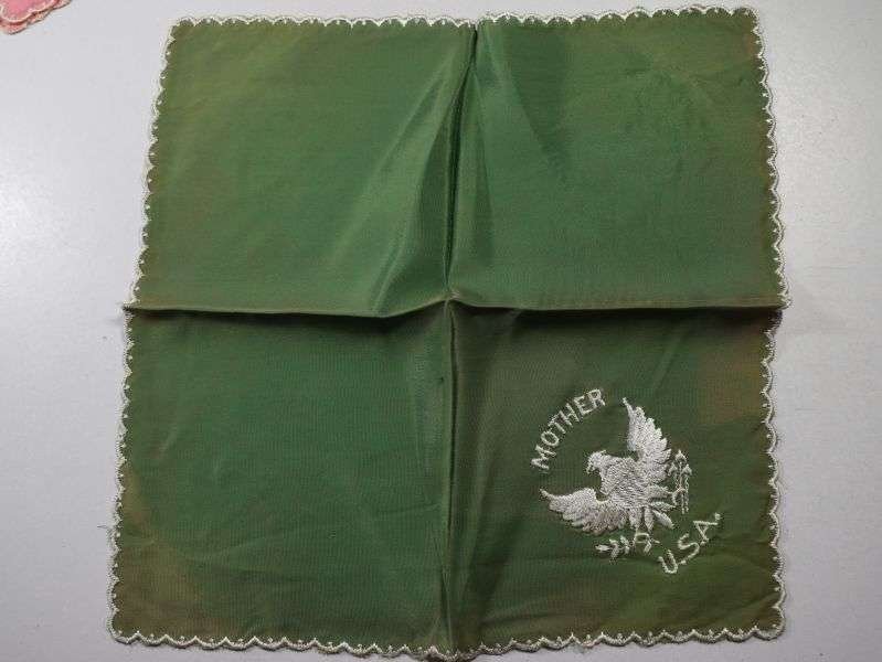 86) Excellent Original WW1 WW2 US Army Green Sweetheart Hanky. Mother — image 2