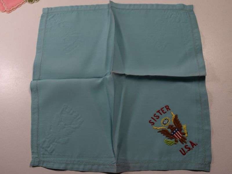 87) Excellent Original WW1 WW2 US Army Blue Sweetheart Hanky. Sister — image 2