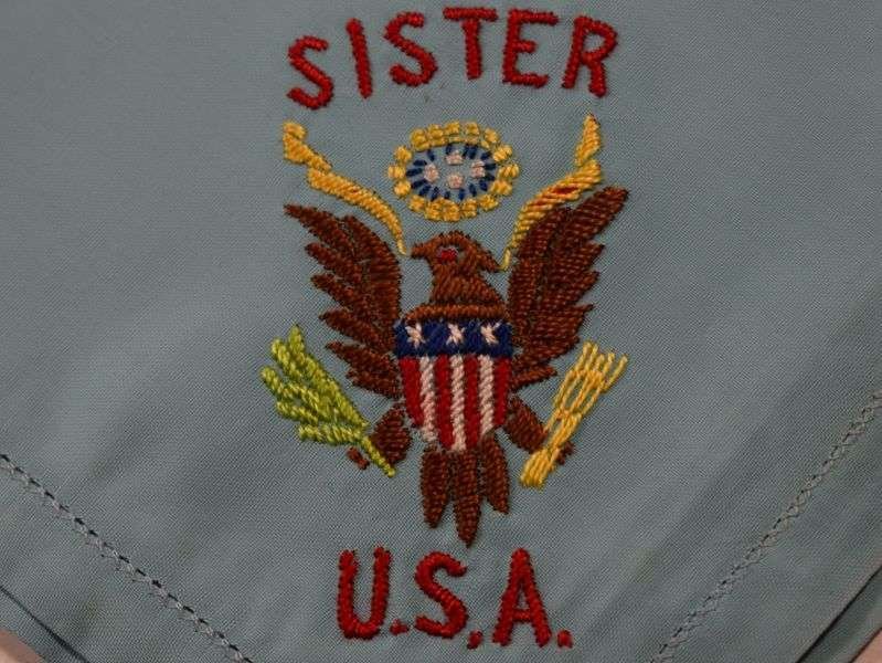 87) Excellent Original WW1 WW2 US Army Blue Sweetheart Hanky. Sister — image 3