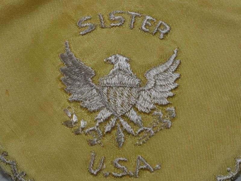 83) Excellent Original WW1 WW2 US Army Yellow Sweetheart Hanky. Sister — image 3