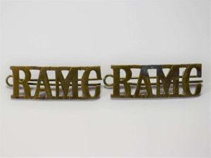 166) Good Original WW1 WW2 RAMC Brass Shoulder Titles