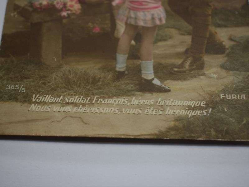 171) WW1 French Postcard. British & French Soldiers with Children — image 3