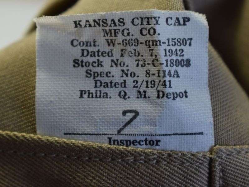43) Good Original WW2 US Army Khaki Garrison Side Cap Dated 1942 — image 2