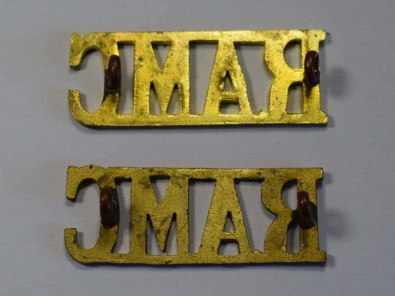 38) Original WW1 WW2 Royal Army Medical Corps Shoulder Title Pair — image 2